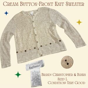 Christopher & Banks Cream Button-Front Knit Sweater